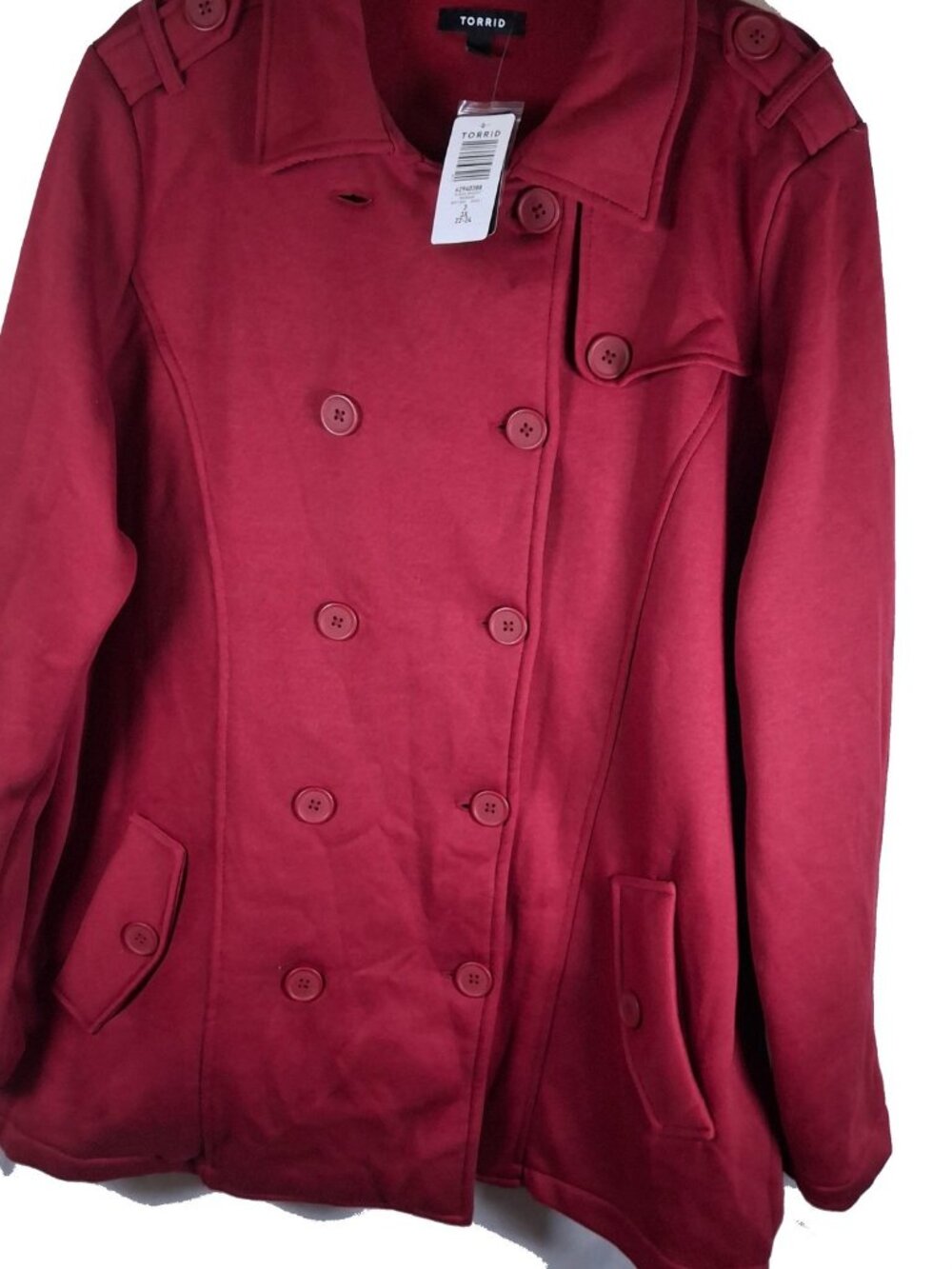 Torrid Red Pea Coat Size 3X Double Breasted Button Front